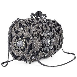 Pewter Crystal Rhinestone Evening Clutch Bag